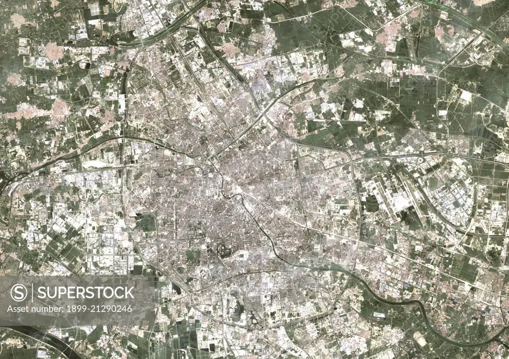 Colour satellite image of Tianjin, China. Image taken on August 12, 2014 with Landsat 8 data. 