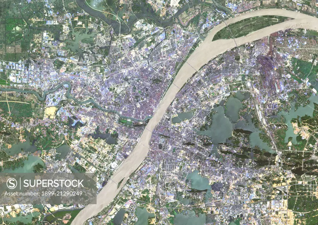 Colour satellite image of Wuhan, China. Image taken on January 23, 2014 with Landsat 8 data. 