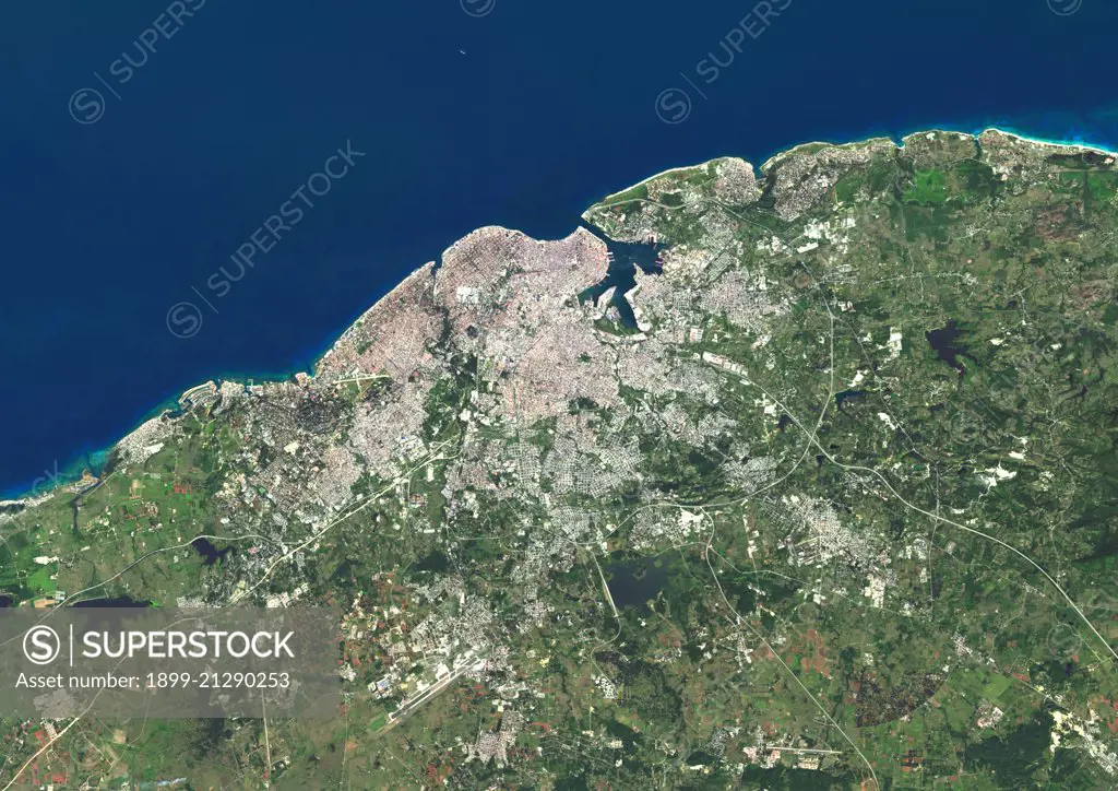 Colour satellite image of Havana, Cuba. Image taken on November 22, 2013 with Landsat 8 data. 