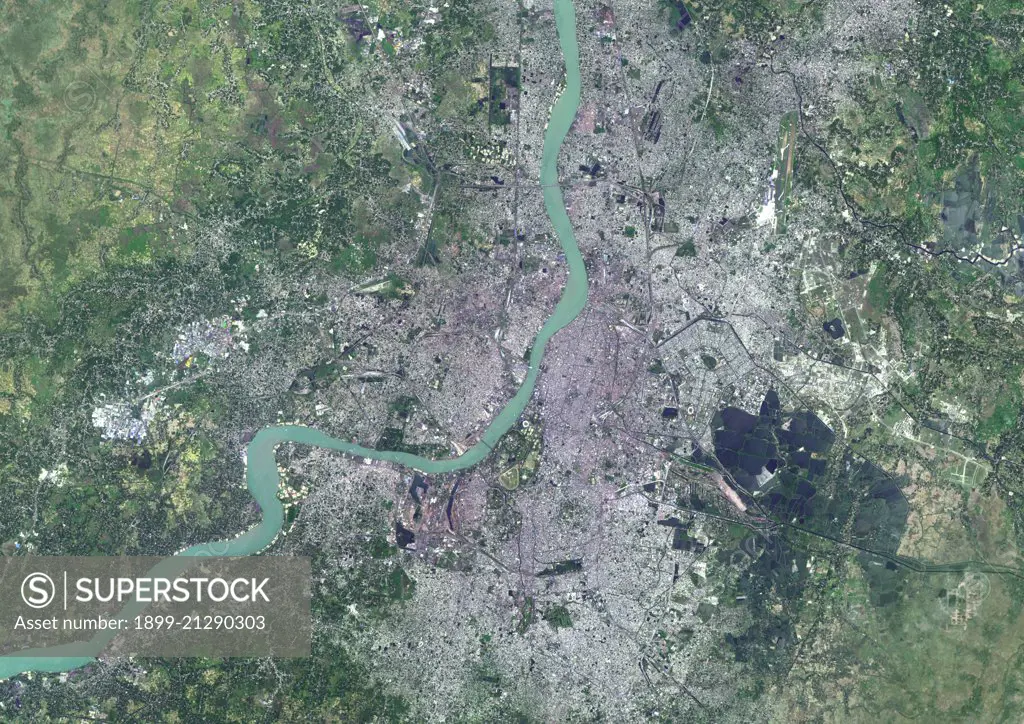 Colour satellite image of Kolkata, India. Image taken on May 8, 2014 with Landsat 8 data. 