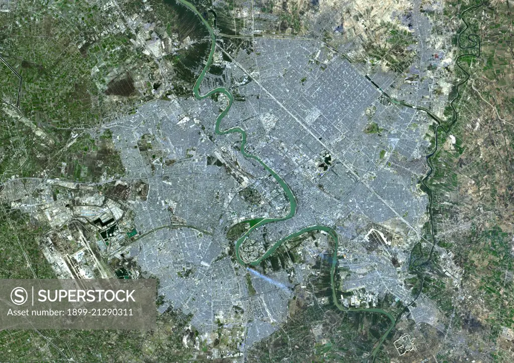 Colour satellite image of Baghdad, Iraq. Image taken on December 24, 2013 with Landsat 8 data. 