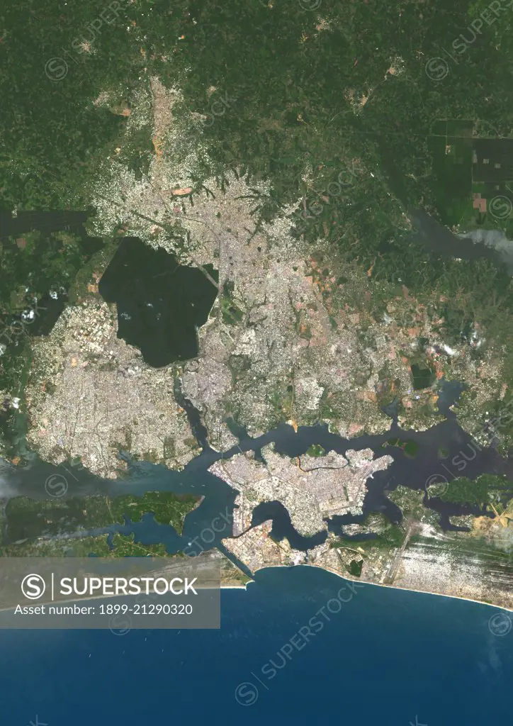 Colour satellite image of Abidjan, Ivory Coast. Image taken on April 12, 2014 with Landsat 8 data. 