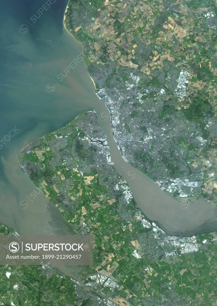 Colour satellite image of Liverpool, England. Image taken on September 11, 2014 with Landsat 8 data. 