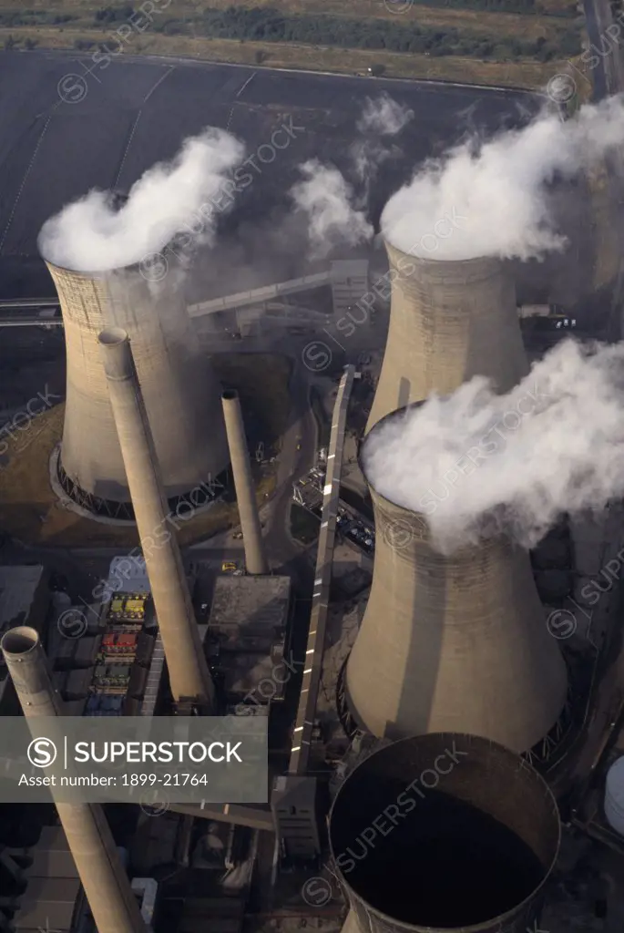 Power Station. Thorpe Marsh power station cooling towers seen from above.. 