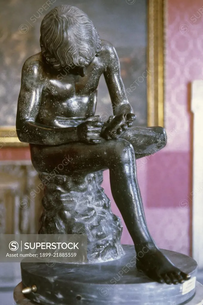 Boy with Thorn, also called Fedele (Fedelino) or Spinario. Greco-Roman Hellenistic bronze sculpture. 1st century BC. Palazzo dei Conservatori, Capitolino Museum, Rome, Italy.