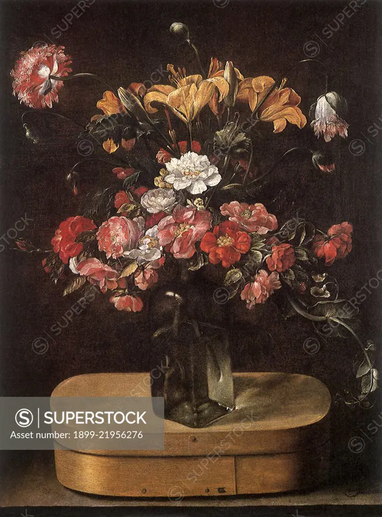 Bouquet on Wooden Box, 1640. Linard, Jacques.