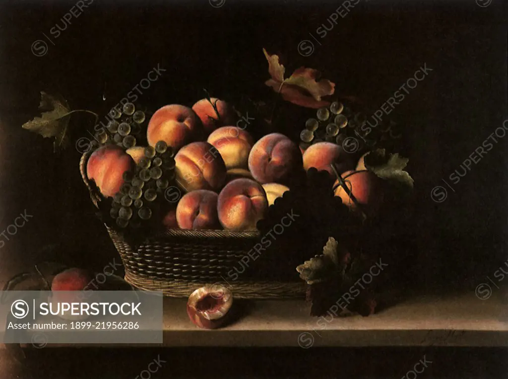 Basket with Peaches and Grapes, 1631. Moillon, Louise.