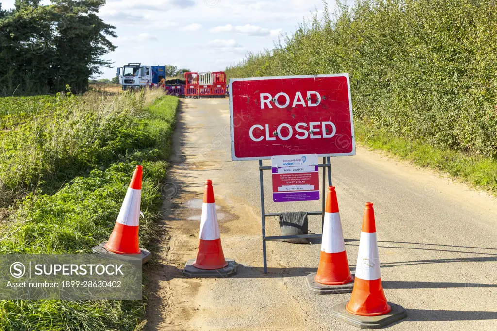 Road closed country lane Shottisham Suffolk England UK