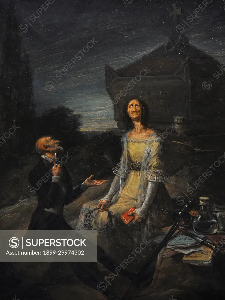 Leonardo Alenza (1807-1845). Spanish painter. Satire of the Romantic  Suicide for love, ca.1839. Museum of Romanticism. Madrid. Spain. -  SuperStock