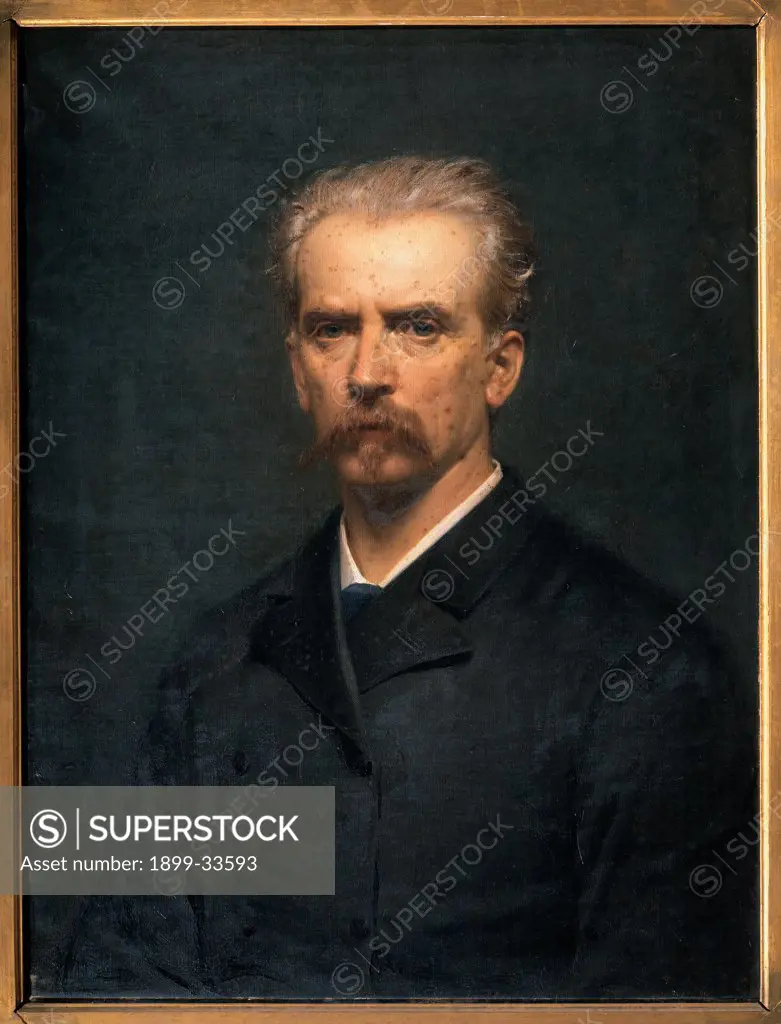 Self-portrait, by Nani Napoleone, 19th Century, canvas. Italy, Tuscany, Florence, Uffizi Gallery. Whole artwork. Male portrait man moustache self-portrait artist painter Nani Napoleone.