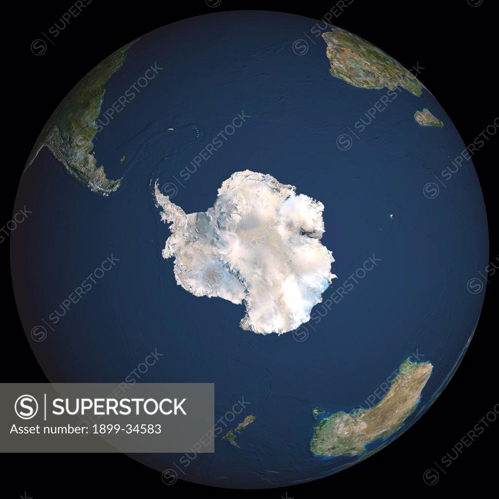 Globe South Pole, True Colour Satellite Image. Earth. True colour ...