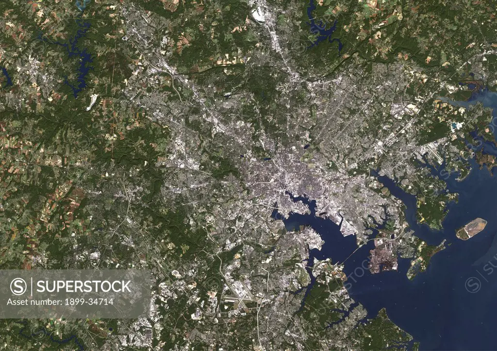 Baltimore, Maryland, Usa, True Colour Satellite Image. Baltimore, Maryland, USA. True colour satellite image of the city of Baltimore, taken on 5 October 2001 using LANDSAT 7 data.