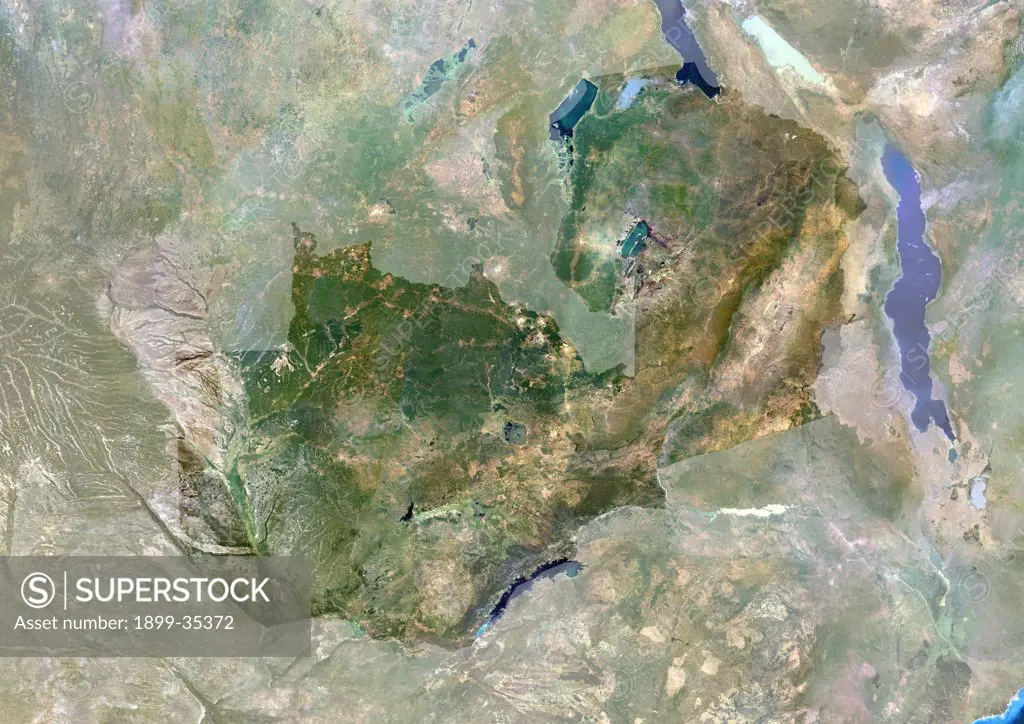 Zambia, Africa, True Colour Satellite Image With Mask. Satellite view of Zambia (with mask). This image was compiled from data acquired by LANDSAT 5 & 7 satellites.