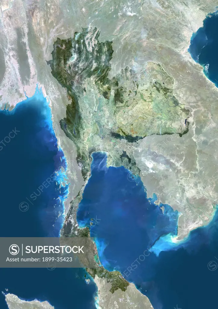 Thailand, Asia, True Colour Satellite Image With Mask. Satellite view of Thailand (with mask). This image was compiled from data acquired by LANDSAT 5 & 7 satellites.