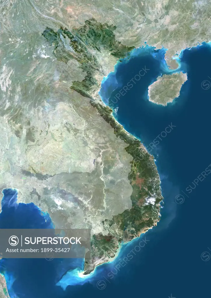 Vietnam, Asia, True Colour Satellite Image With Mask. Satellite view of Vietnam (with mask). This image was compiled from data acquired by LANDSAT 5 & 7 satellites.