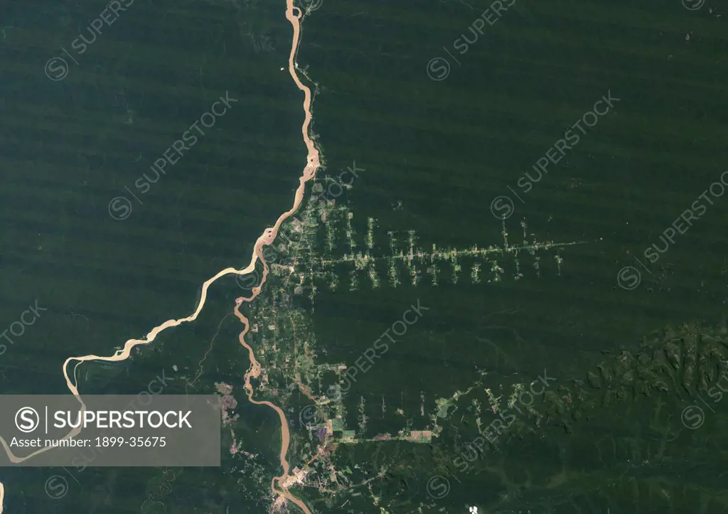 Deforestation, West Rondonia, Brazil, In 1986, True Colour Satellite Image. True colour satellite image showing deforestation in Amazonia in the Western part of the State of Rondonia, Brazil. Image taken on 07 July 1986, using LANDSAT data.