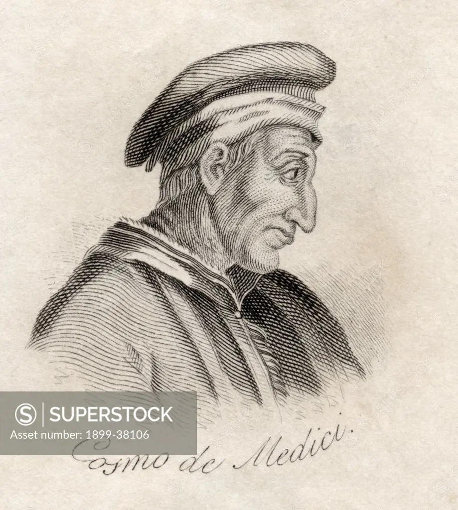 Cosimo de Medici byname Cosimo the Elder Italian Cosimo Il Vecchio Latin byname Pater Patriae Father of His Country 1389-1464 Founder of one of the main lines of the Medici family that ruled Florence from 1434 to 1537 From the book Crabbs Historical Dictionary published 1825