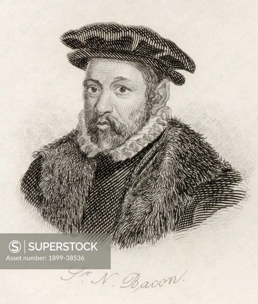 Sir Nicholas Bacon 1510 - 1579. English politician and Lord Keeper of the Great Seal. From the book Crabb's Historical Dictionary published 1825.