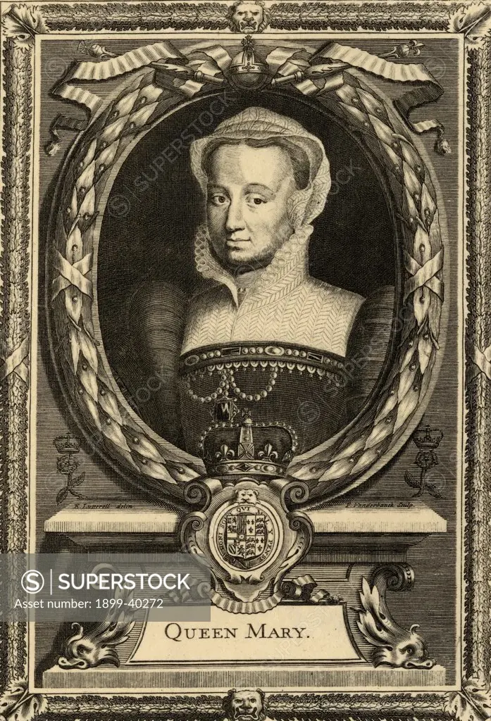 Queen Mary, aka Mary Tudor, byname Bloody Mary, 1516-1558. First Queen to rule England in her own right. Photo-etching from an old print. From the book ' Lady Jackson's Works, VI. The Court of France, II' Published London 1899.