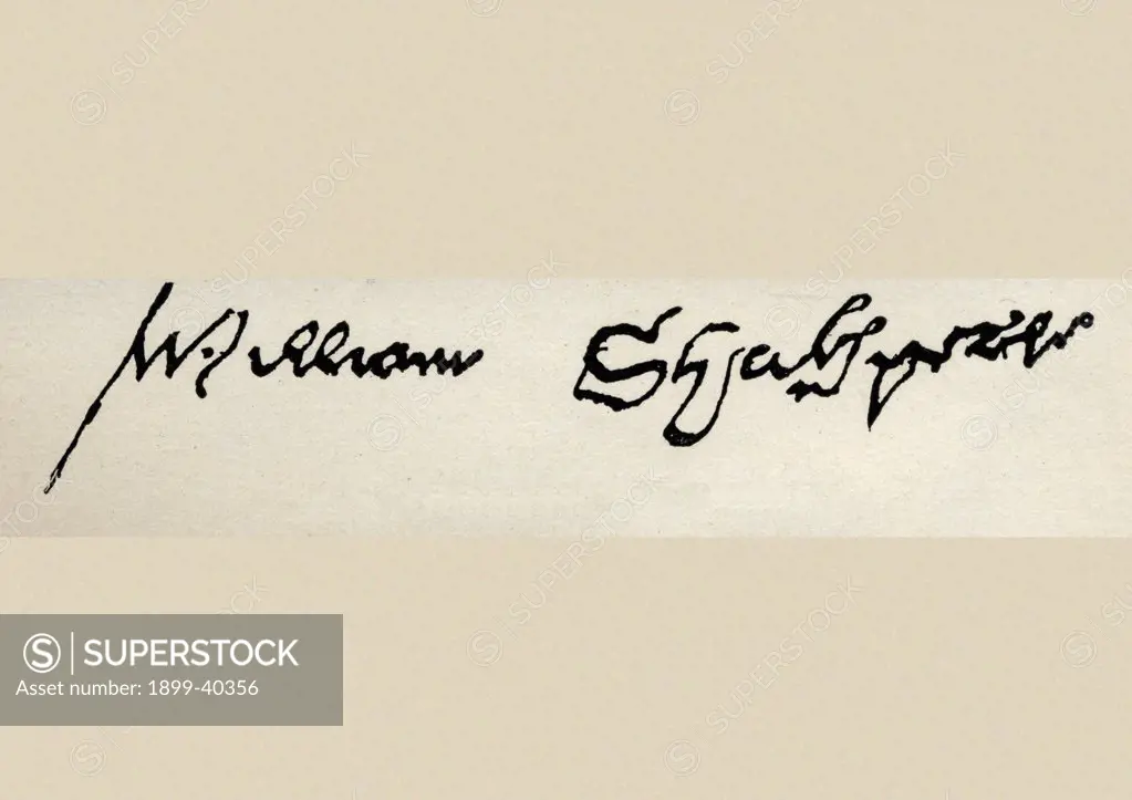 William Shakespeare signature, 1564-1616 English poet and dramatist. From the book""The Kingsway Shakespeare""Published London 1927.