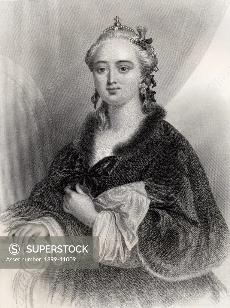 Catherine II, Catherine The Great, 1729-1796. German born Empress of Russia. Engraved by W.H.Mote after G. Staal. From the book ""World Noted Women"" by Mary Cowden Clarke, published 1858.
