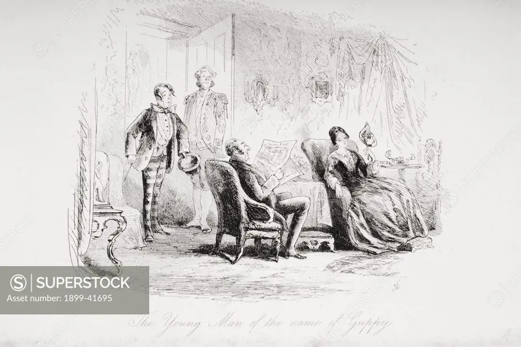 The young man of the name of Guppy. Illustration by Phiz (Hablot Knight Browne) 1815-1882. From the book ""Bleak House"" by Charles Dickens. Published London 1853.