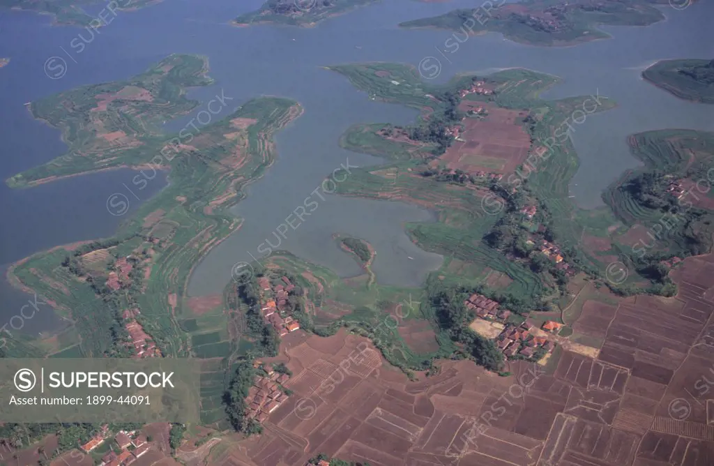 AERIAL VIEW OF FIELDS, INDONESIA. . 