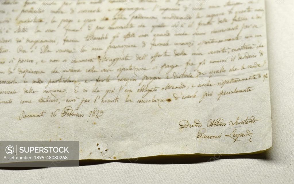 Lettera con firma autografa di Giacomo Leopardi, collezione privata -  SuperStock