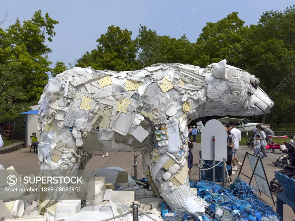 Toronto, Canada - May 21, 2023: A statue in the likeness of a polar bear in  the Toronto Zoo. The pieces of art is made with recycled plastic objects. -  SuperStock