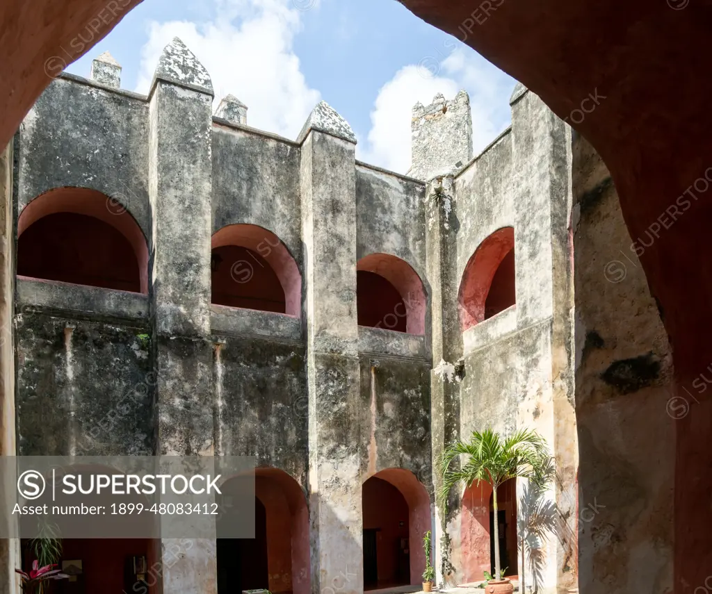 Interior courtyard of Convent of San Bernardino of Sienna, Valladolid, Yucatan, Mexico.