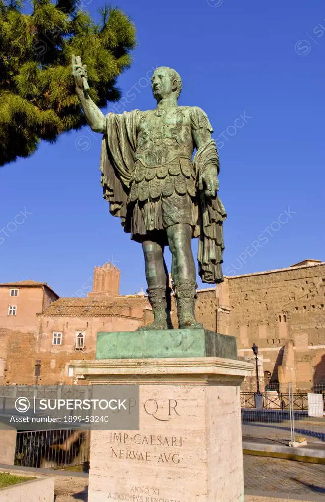 Caesar Bronze Statue In Roman Forum, Rome, Italy