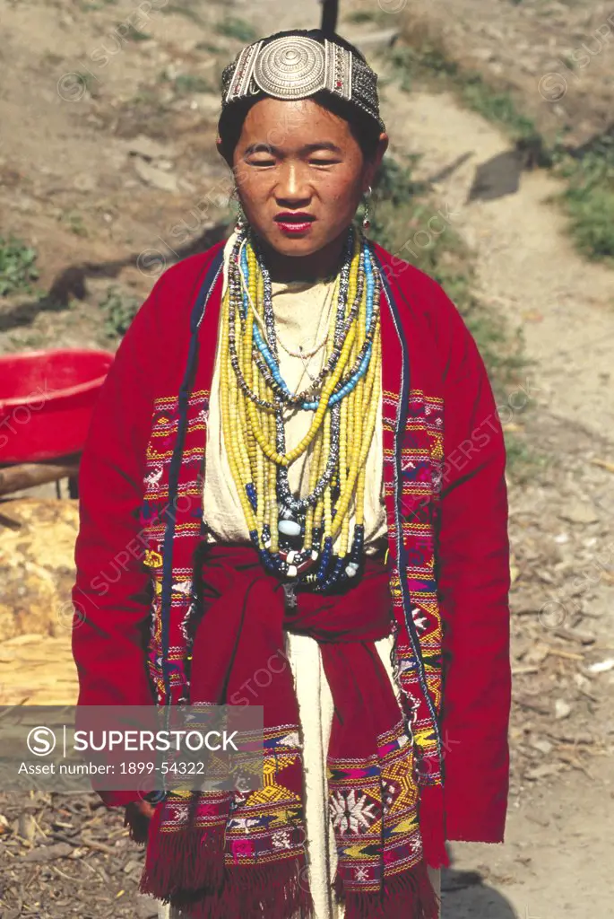 'Miji' Tribe Woman With Traditional Dress, Arunachal Pradesh, India.