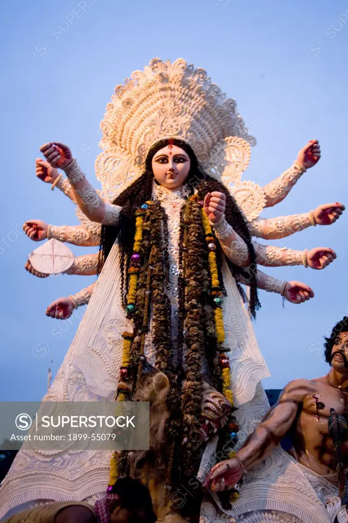 Idol Of Goddess Durga, Durga Pooja Dassera Vijayadasami Festival, Calcutta Kolkata, West Bengal, India