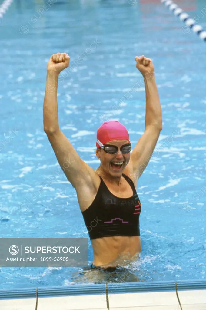 Swimmer Celebrating Win