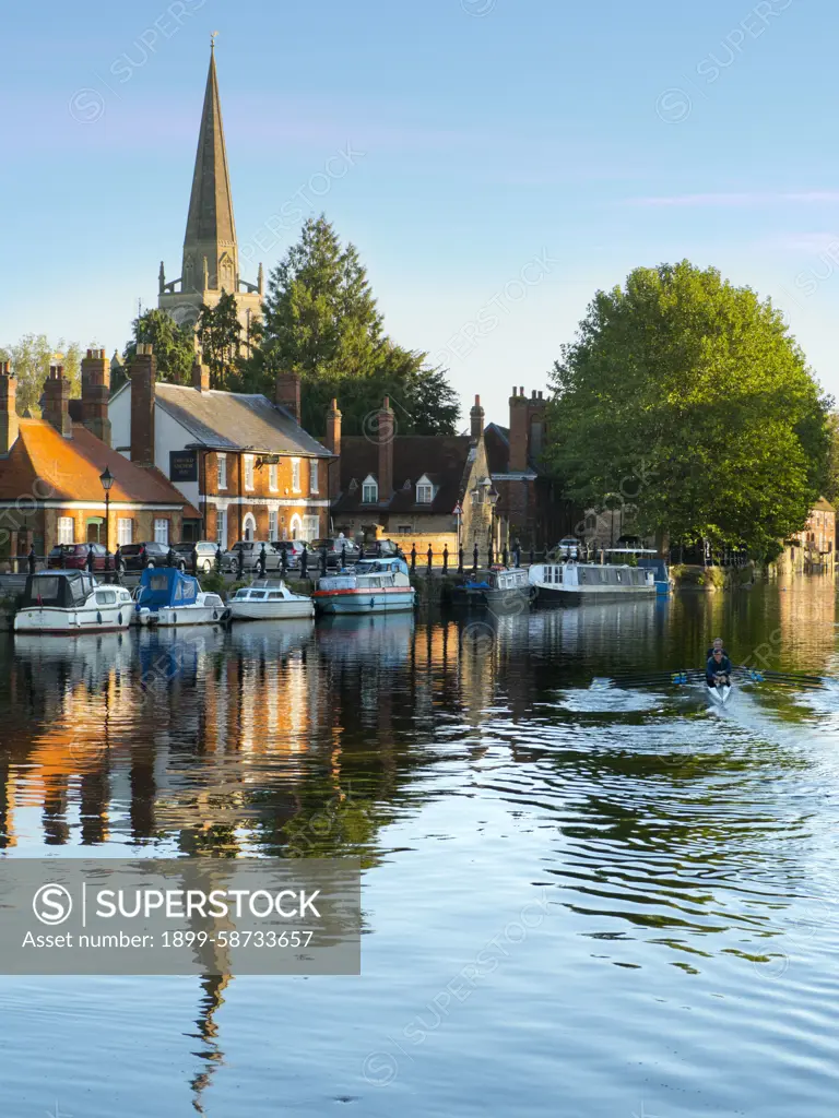 Sunrise with rowers on the Thames by St Helens Wharf, Abingdon.