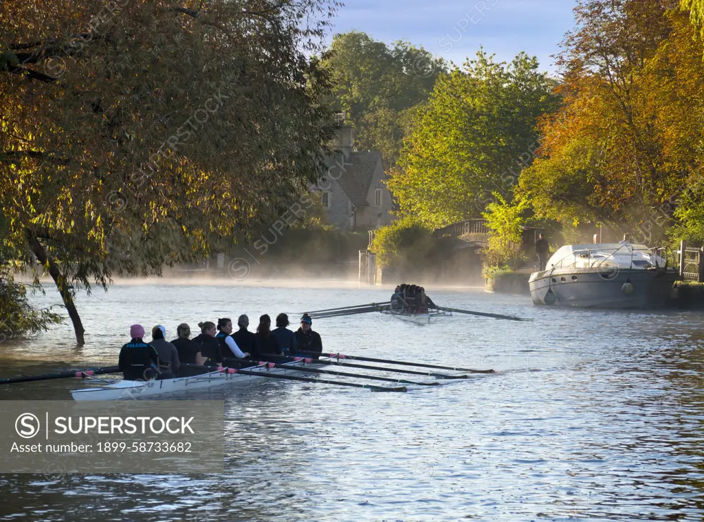 Rowing on the Thames at Iffley early on a misty winter morning.