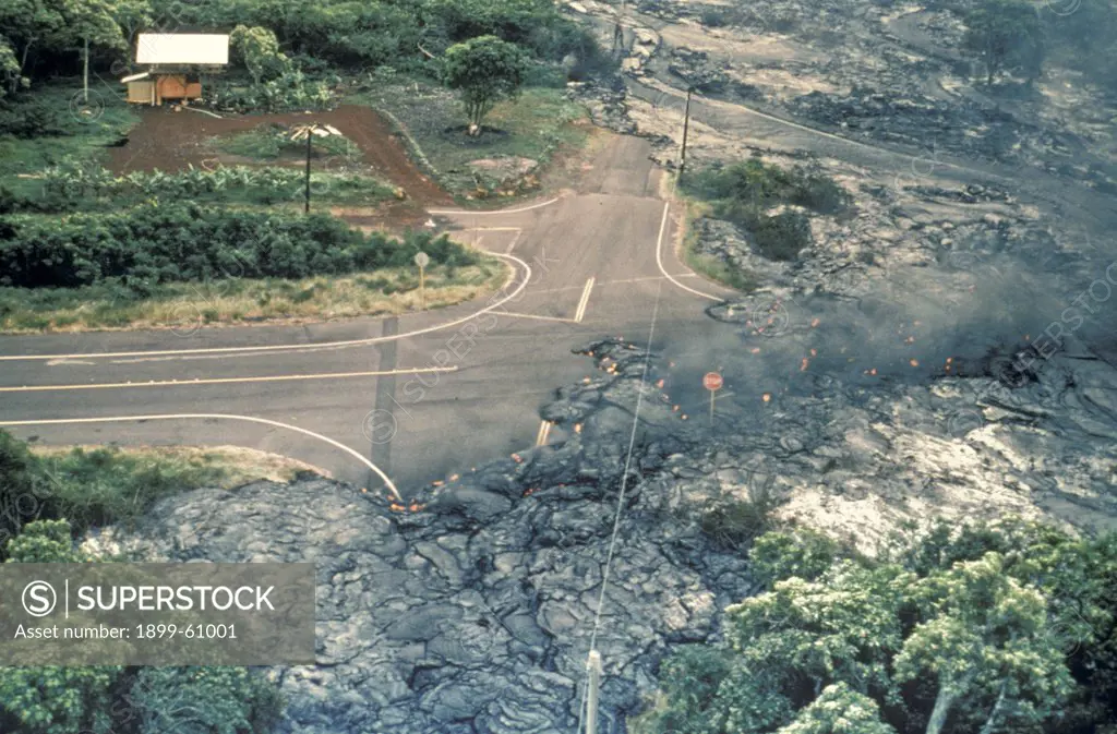 Hawaii, Kalapana Gardens Subdivision. Active Pahoehoe Lava Flow.