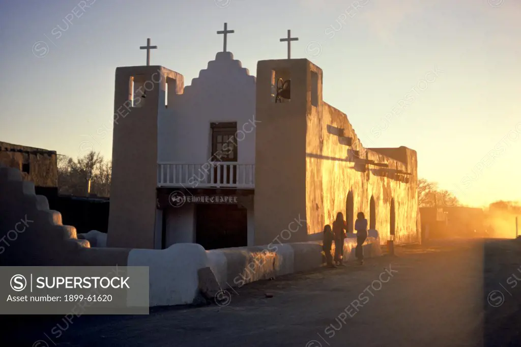 New Mexico, Taos. Taos Pueblo Church At Sunset