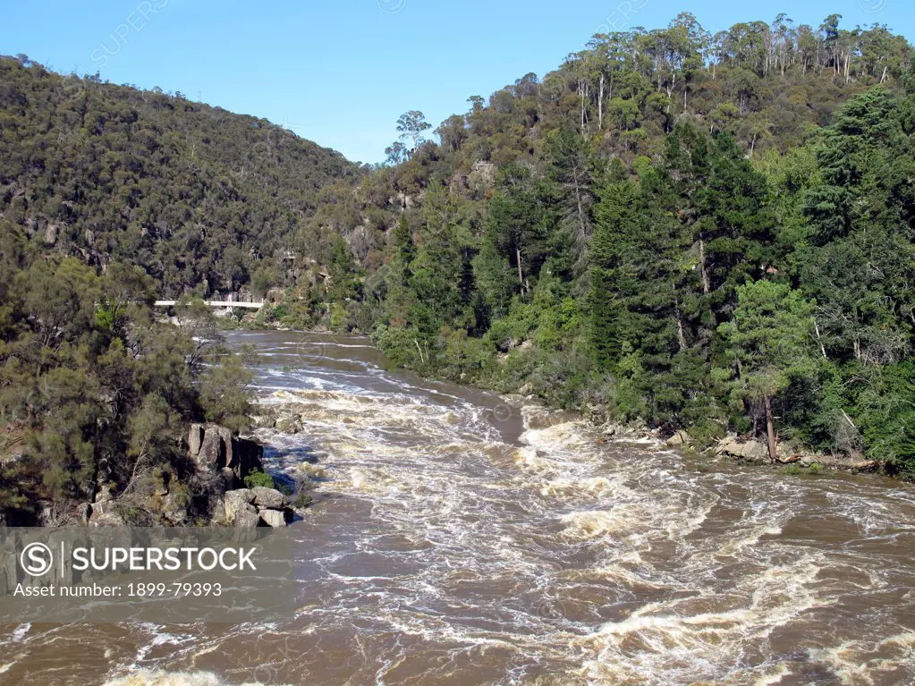 South Esk River in flood, Cataract Gorge, Launceston, Tasmania, Australia