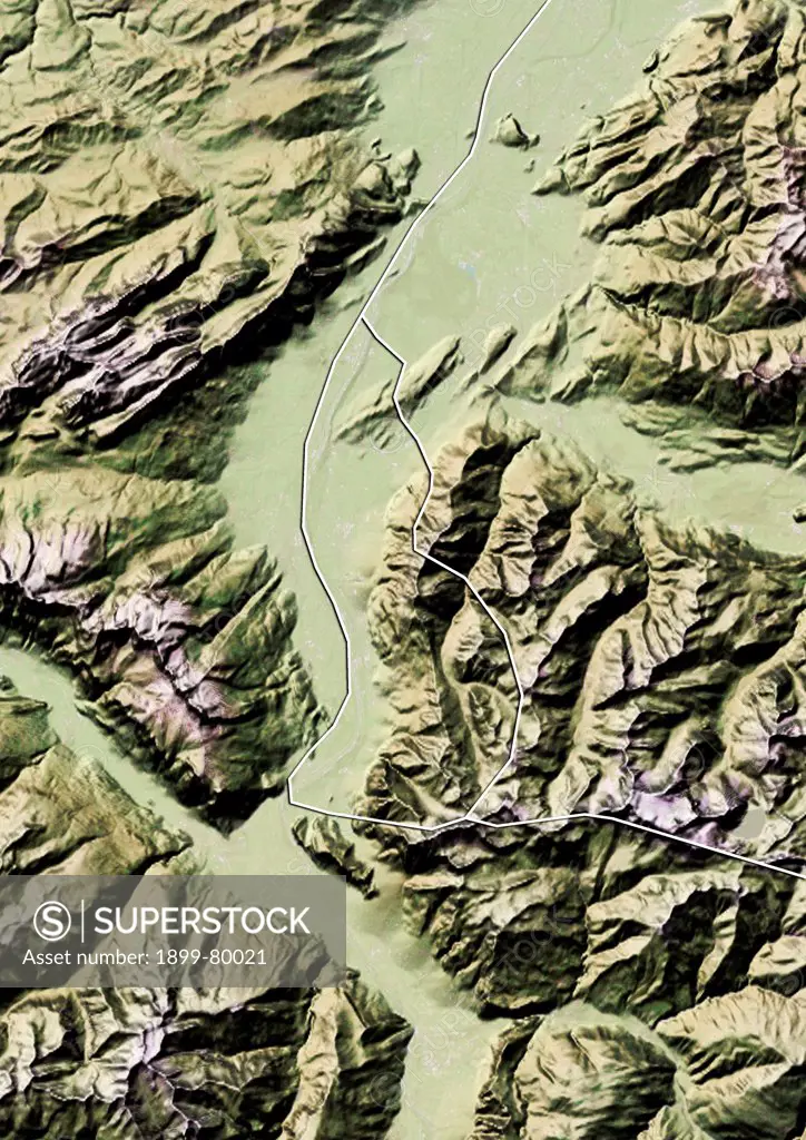 Relief map of Liechtenstein (with border). This image was compiled from data acquired by LANDSAT 5 & 7 satellites combined with elevation data.