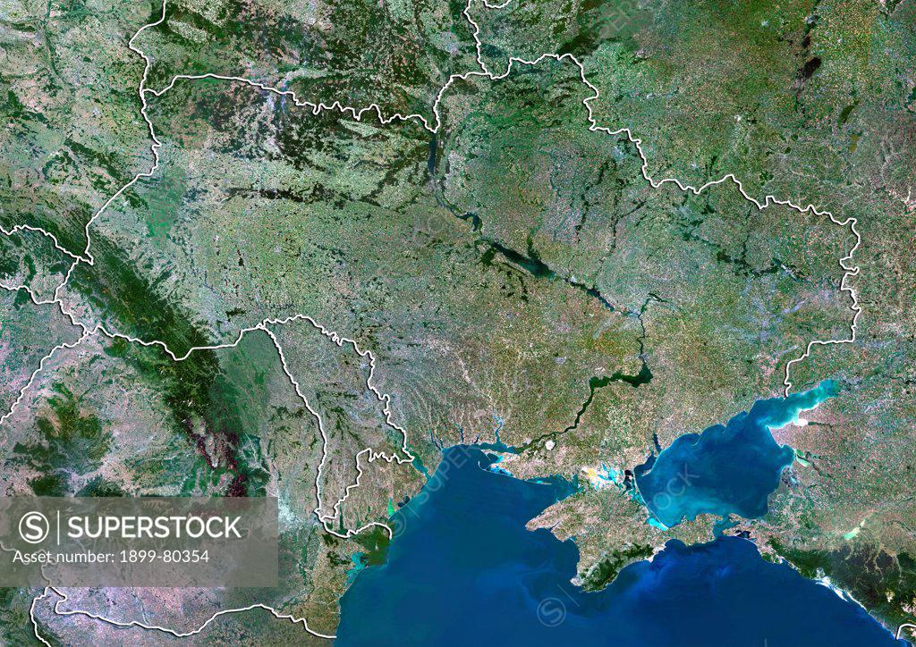 Satellite view of Ukraine (with border). This image was compiled from ...