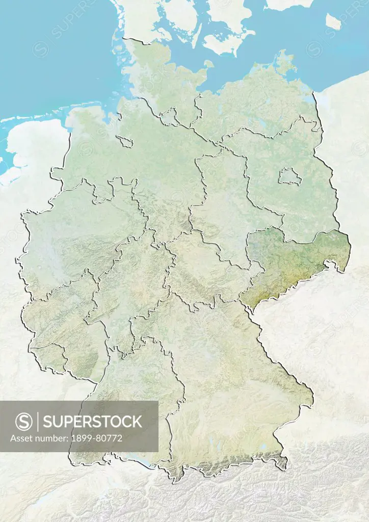 Relief map of Germany showing the State of Saxony. This image was compiled from data acquired by LANDSAT 5 & 7 satellites combined with elevation data.