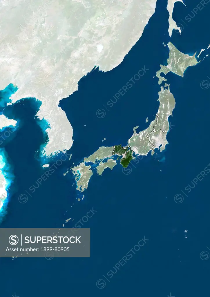 Satellite view of Japan showing the region of Kansai. This image was compiled from data acquired by LANDSAT 5 & 7 satellites.