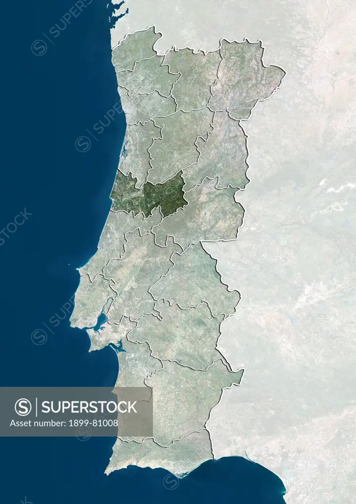 Satellite view of Portugal showing the district of Coimbra. This image was compiled from data acquired by LANDSAT 5 & 7 satellites.