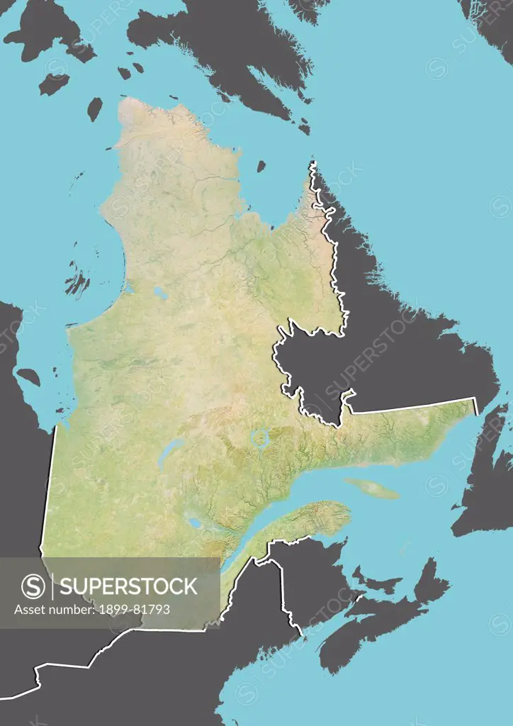 Relief map of Quebec, Canada. This image was compiled from data acquired by LANDSAT 5 & 7 satellites combined with elevation data.