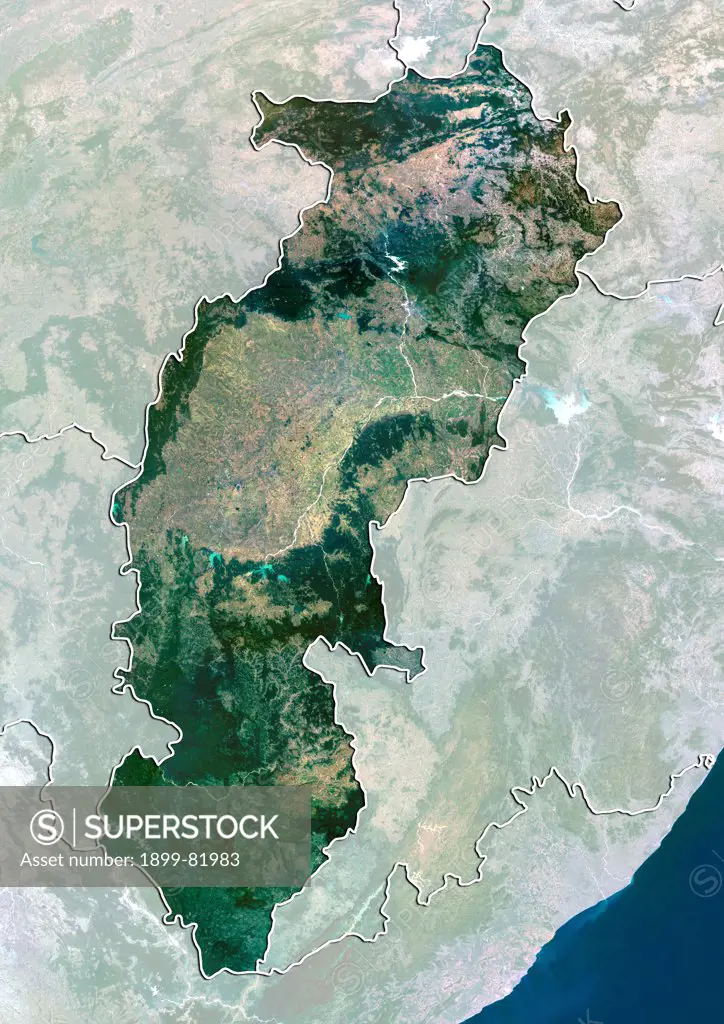 Satellite view of the State of Chhattisgarh, India. This image was compiled from data acquired by LANDSAT 5 & 7 satellites.