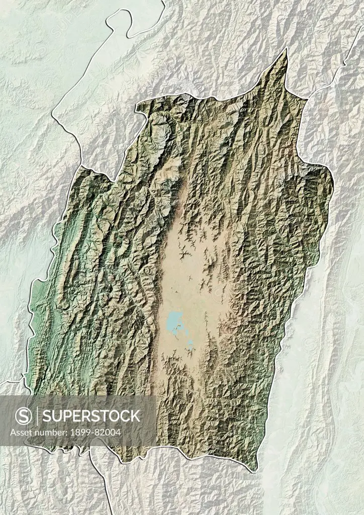 Relief map of the State of Manipur, India. This image was compiled from data acquired by LANDSAT 5 & 7 satellites combined with elevation data.