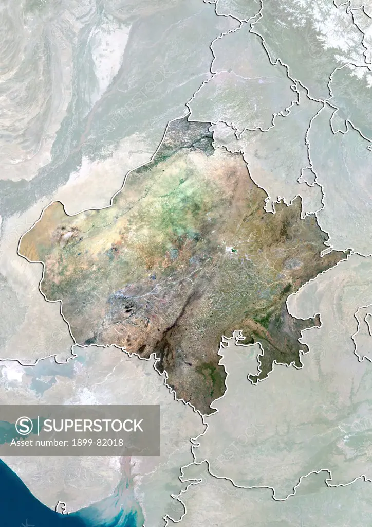 Satellite view of the State of Rajasthan, India. This image was compiled from data acquired by LANDSAT 5 & 7 satellites.