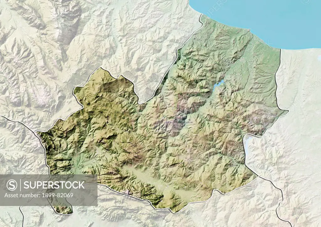 Relief map of the region of Molise, Italy. This image was compiled from data acquired by LANDSAT 5 & 7 satellites combined with elevation data.