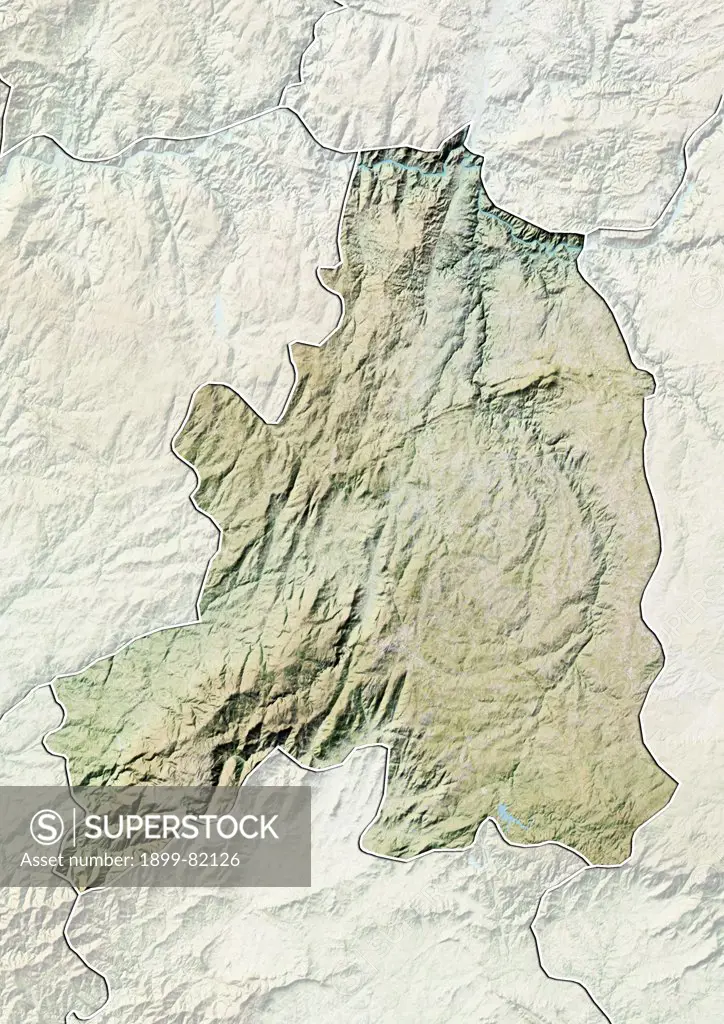 Relief map of the district of Guarda, Portugal. This image was compiled from data acquired by LANDSAT 5 & 7 satellites combined with elevation data.